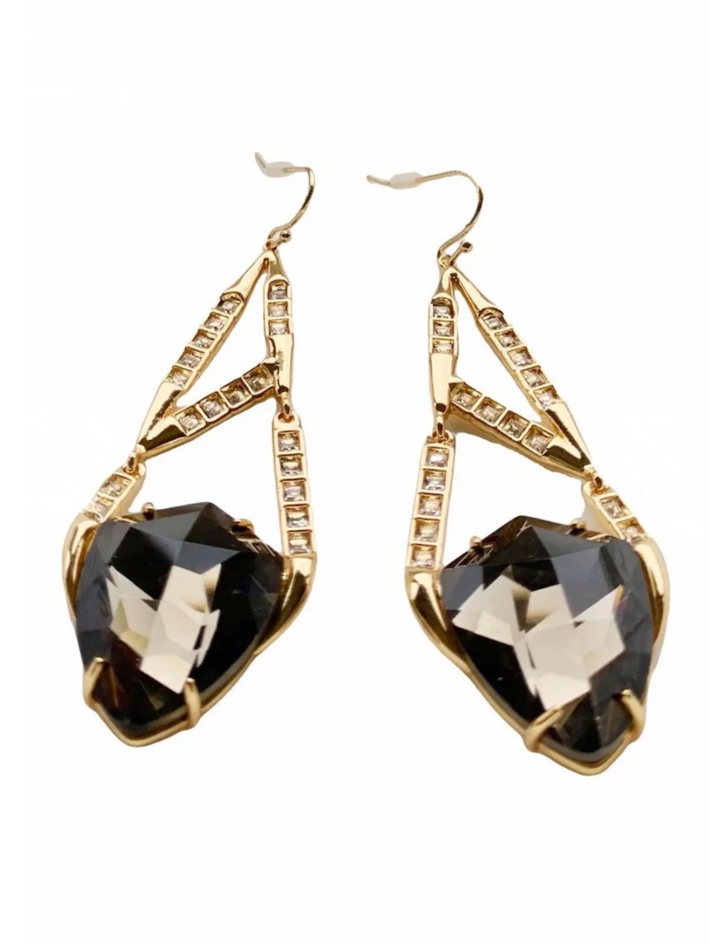 NEW Alexis Bittar Mosaic Earrings Gold Drop Dangle Smokey Topaz JN28